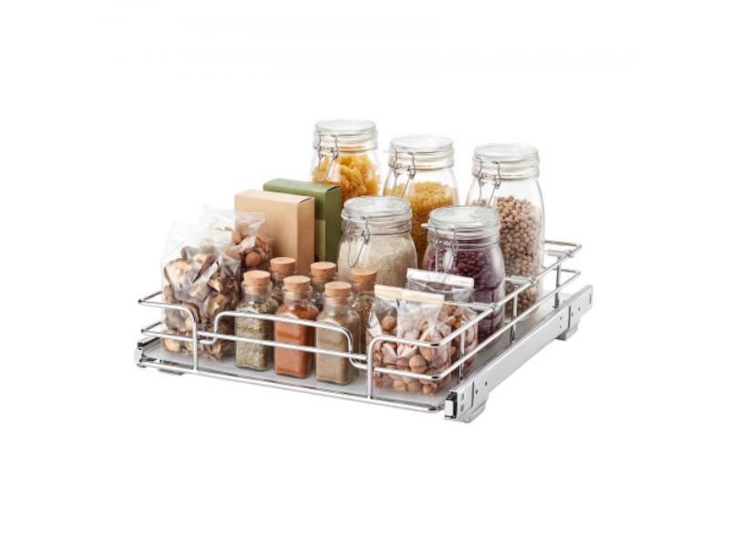 Pull Out Cabinet Organizer - 12.4 x 16.54 in. Steel Slide Out Drawers for Kitchen - Bathroom - Pantry & Home Organization - Chrome-Plated Finish