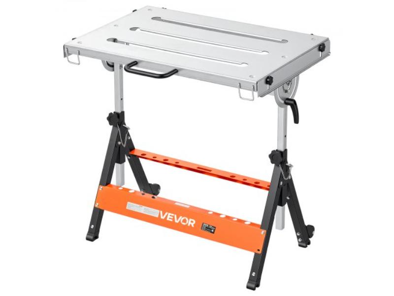 Foldable Welding Table - 30 x 20 in. - 400 lbs Capacity - 5-Level Height Adjustable with 3 Tilt Angles & 3 Tool Slots - Heavy-Duty Steel Platform
