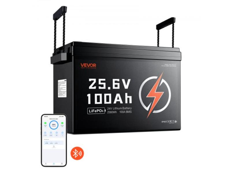 24V 100Ah LiFePO4 Lithium Battery - 2560Wh with 100A BMS & Bluetooth - Low Temp Protection - Supports 8P2S for RV - Trolling Motor - Marine & Solar