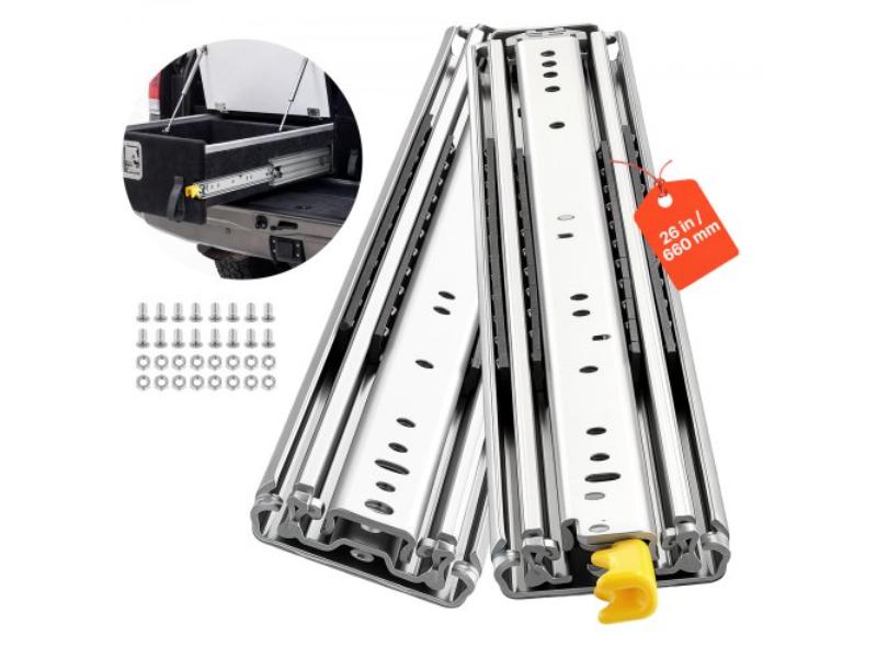 Heavy Duty Drawer Slides - 26 in. 500 lbs with Lock Side Mount Rails for Cabinets - Kitchen - Workbench & RV - Carbon Steel Pair
