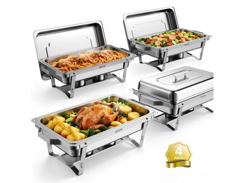 Chafing Dishes Buffet Set - 9 qt. Stainless Steel Chafer - Rectangle Buffet Server & Warmer for Banquet - Party & Wedding - Pack of 4