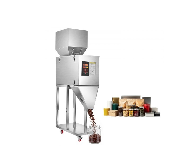 96W Automatic Stainless Steel Powder Filling Machine, 0.04 to 11.02 lbs Capacity Smart Weighing Dispenser with Foot Pedal - Silver