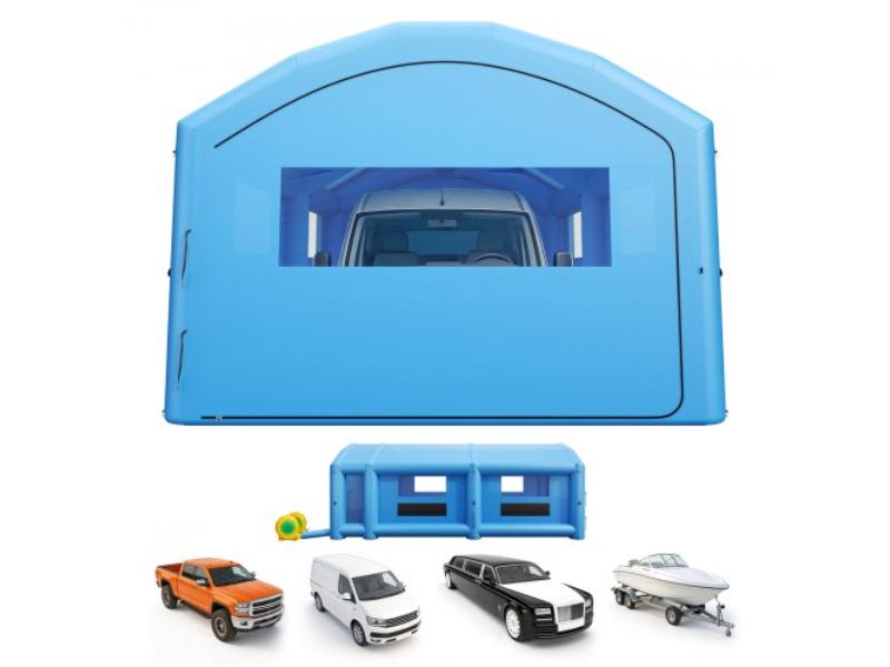 Inflatable Paint Booth - 33 x 20 x 13 ft. - Portable Spray Booth - 950W & 1100W Blowers - Large Filter Cotton - Arched Roof, Blue