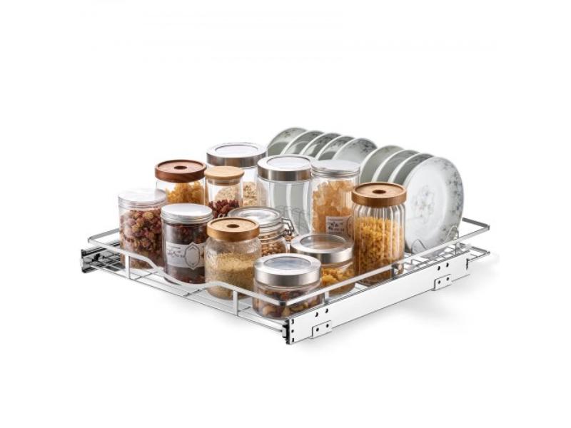 Pull Out Cabinet Organizer - 19.69 x 21.06 in. Steel Slide Out Drawers for Kitchen - Bathroom - Pantry & Home Organization - Silver Chrome-Plated