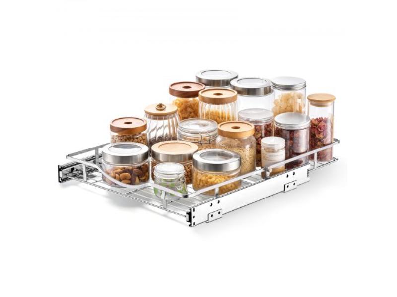 Pull Out Cabinet Organizer - 16.93 x 21.06 in. Steel Slide Out Drawers for Kitchen - Bathroom - Pantry & Home Organization - Silver Chrome-Plated