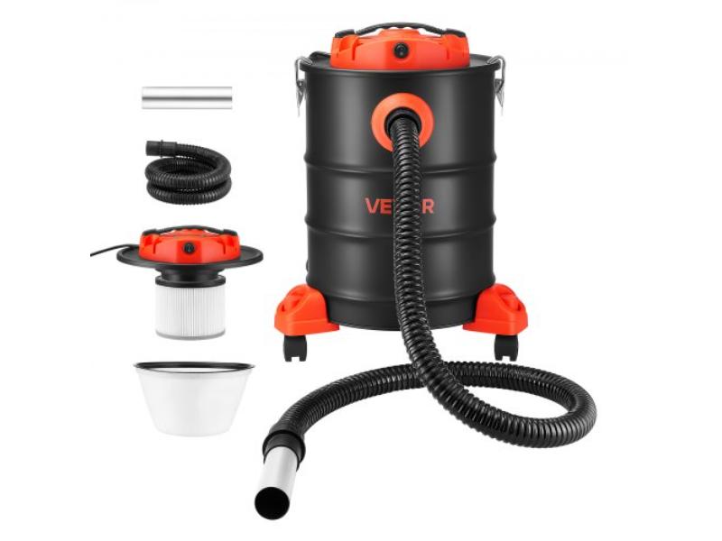 Ash Vacuum - 6 gal 1200W Powerful Fireplace Cleaner with Casters for Fireplaces - Pellet Stoves - Wood Stoves - Fire Pits & Grills - Black & Orange