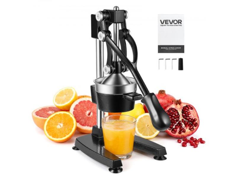 Manual Citrus Juicer - 15 in. Tall Hand Press for Oranges - Lemons - Pomegranates & Grapefruits - Heavy-Duty Cast Iron - Easy to Clean, Black