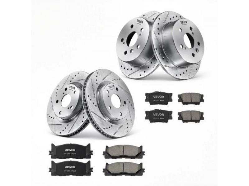 Front & Rear Brake Kit - Ceramic Brake Pads & Drilled Slotted Rotors for 2012-2017 Toyota Camry & 2013-2018 Lexus ES 350 & ES 300h