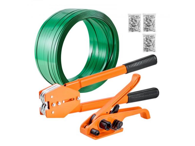 Banding Strapping Kit - Heavy Duty Banding Sealer Tool with 1000 ft. Length PET Band - 300 Metal Seals for Warehouse Shipping Moving Home - Orange