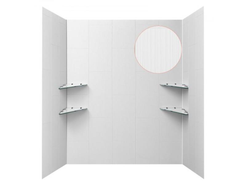 Shower Wall Panels - 60 x 36 x 75 in. - 0.14 in. Thick - 3-Panel Waterproof SMC Shower Surround Kit - Quick Install - Trimmable with 4 Glass Shelves