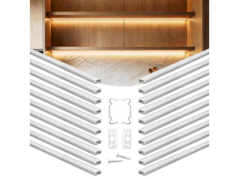 U Shape LED Aluminum Channel - 3.3 ft. with Milky Cover - End Caps & Mounting Clips for LED Strip Light Installations - Pack of 20