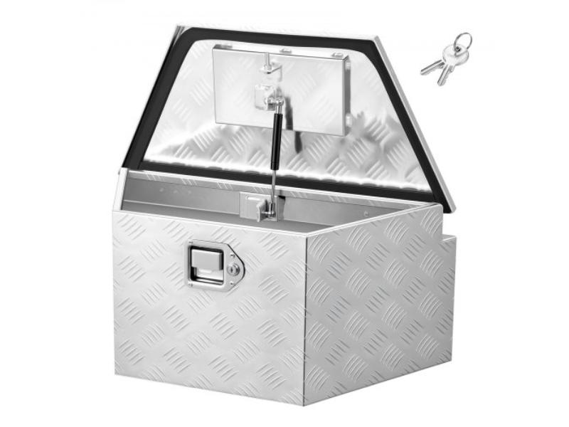 Trailer Tongue Box - 26 x 13 x 12 in. Aluminum Heavy Duty Storage Organizer with Lock & Keys for Pickup Truck - RV - SUV & Off-Road Vehicle - Silver