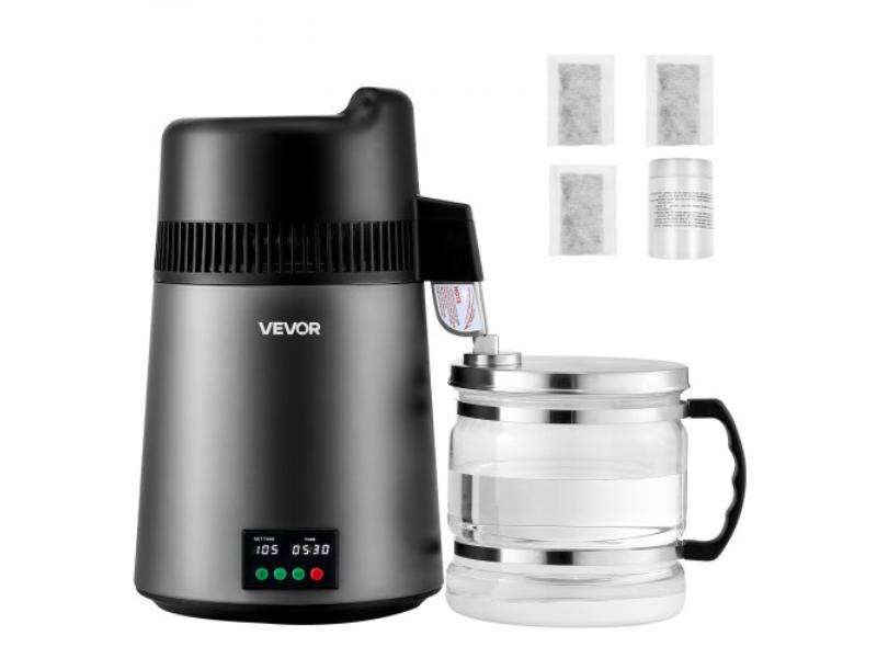 Water Distiller - 6L 1.6 gal Larger Pure Water Purifier Filter for Home Table Countertop - 900W Glass Pot Distilled Maker - Stainless Steel Interior