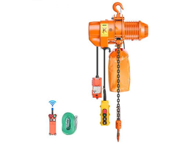 Electric Chain Hoist - 1100 lbs Capacity - 20 ft. Lifting Height - Three-Phase Overhead Crane - 328 ft. Wireless & 15 ft. Wired Remote - G80 Chain