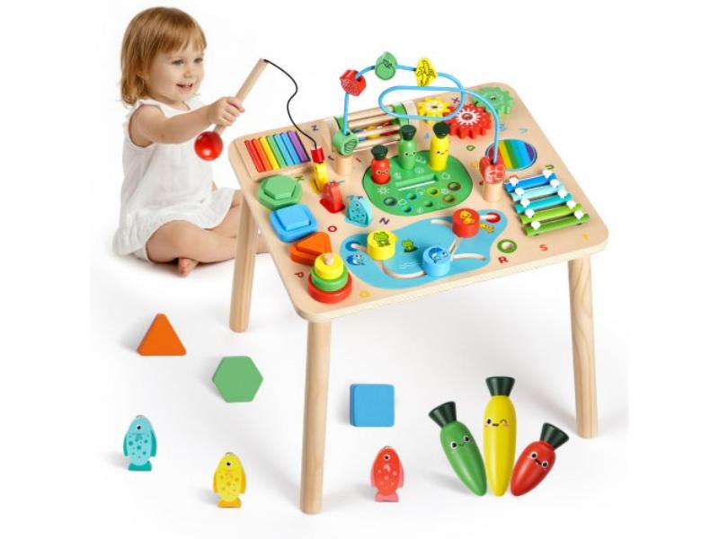 Montessori Activity Table for Toddlers 1-3 Years - 13 in. 1 Wooden Learn Activity Desk - Baby Play Table for Boys & Girls 6 Plus Months - Great Gift