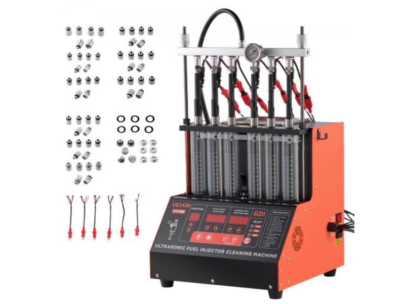 Fuel Injector Cleaner Tester - 9 Test Modes - 6-Cylinder 28kHz Ultrasonic Cleaning Machine 12V for EFI-FSI-GDI - Injector Cleaner with Drain Valve