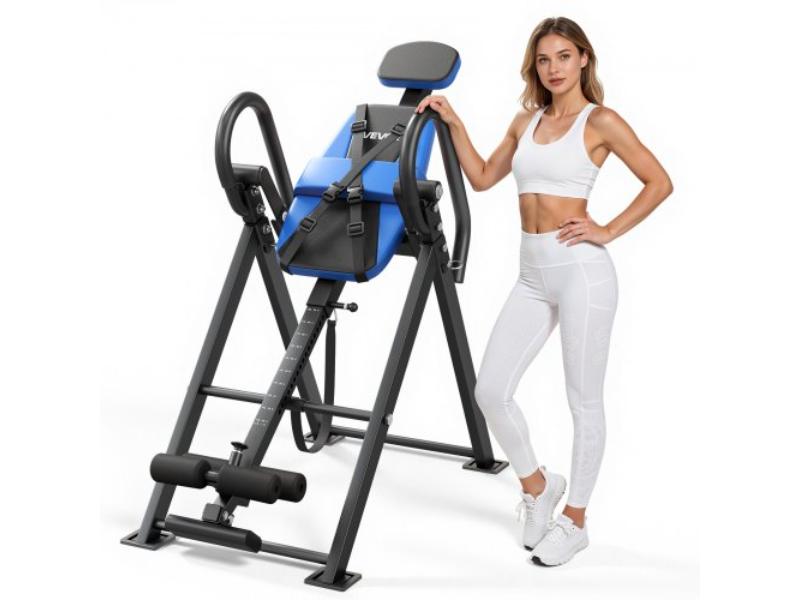 Black & Blue Inversion Table - 300 lbs Capacity Heavy Duty Back Inverter Stretcher - Multi-Angle Adjustable Tether Strap for Shoulders - Neck & Back