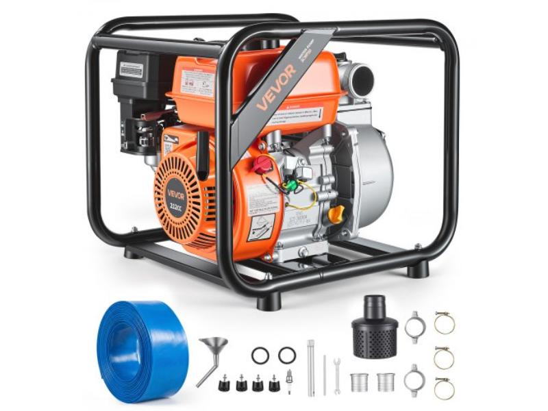 Gas Powered Water Pump - 2 in. - 142 GPM - 7HP Semi-Trash Pump - Gasoline Engine - 25 ft. Discharge Hose for Irrigation, Ponds & Pools