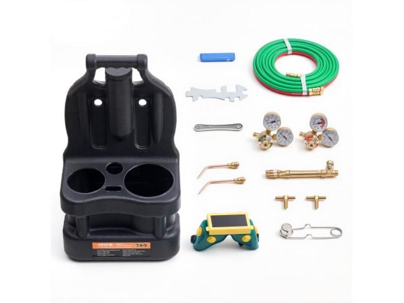 Oxygen Acetylene Torch Kit - Portable Gas Welding Torch Kit for Metalworking with 15 ft. Twin-Hose - 2 Welding Tips - 2 Regulators & Cylinder Holder