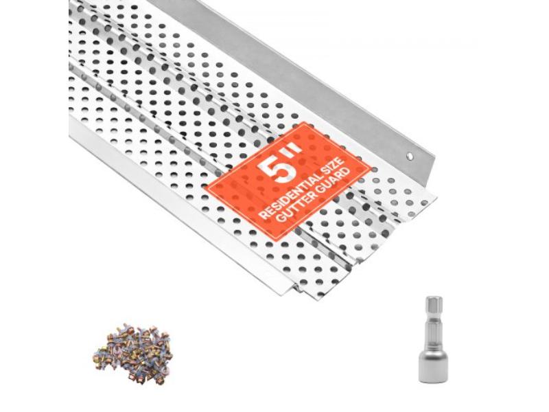 Gutter Guard - 5 in. Aluminum Heavy-Duty Cover - 32 ft. Length for Leaf & Debris - 0.02 in. Thickness - Easy DIY Install - Pack of 8