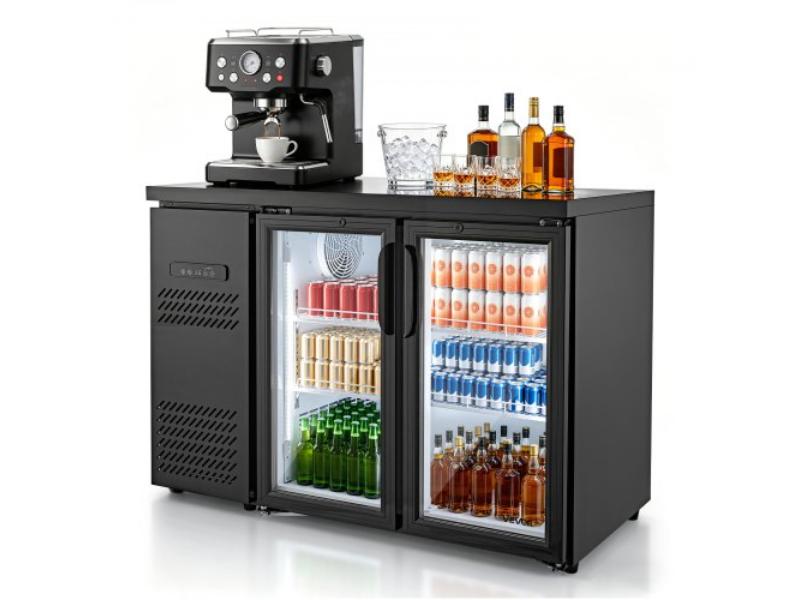 Back Bar Cooler - 11.8 cu. ft. Beverage Refrigerator - Commercial Display Fridge with 2 Glass Doors - LED Lighting - Fan Cooling for Pub & Office