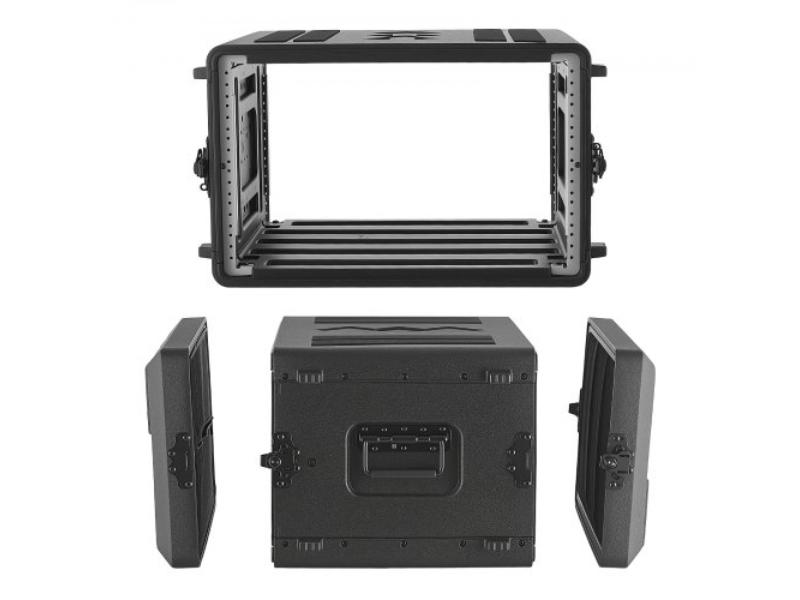 6U Rack Case - 15 in. Depth - Rackmount Flight Case with Microphone Compartments - Polyethylene Construction for Amplifier - 13.8 in. Internal Depth
