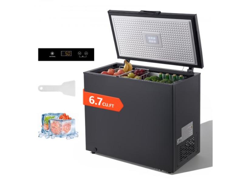 Chest Freezer - 6.7 cu ft. Compact Deep Freezer - Free Standing Top Open Door with 2 Removable Baskets & Adjustable Thermostat - Black