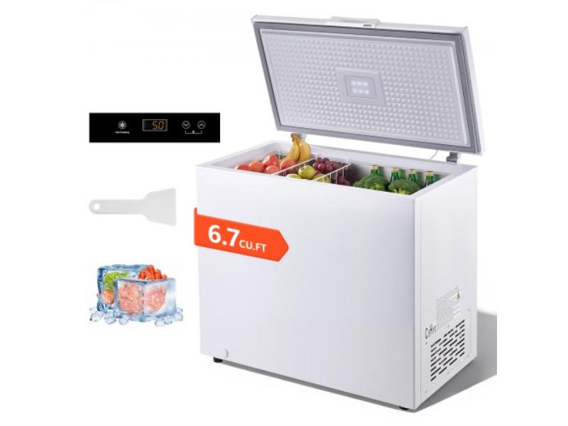 Chest Freezer - 6.7 cu ft. Compact Deep Freezer - Free Standing Top Open Door with 2 Removable Baskets & Adjustable Thermostat - White