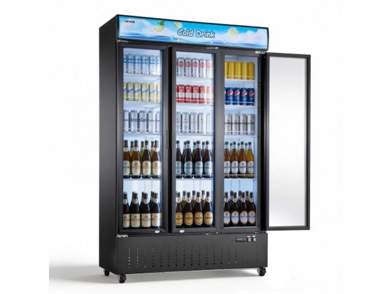 Commercial Merchandiser Refrigerator - 26.8 cu. ft. Upright Beverage Cooler - 3 Glass Doors - 12 Adjustable Shelves - Soft LED Lighting - Casters