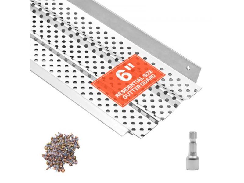 Gutter Guard - 6 in. Aluminum Cover - 52 ft. Length - 0.02 in. Thick - Leaf & Debris Protection - Fast Drainage - Easy DIY Installation - Pack of 13