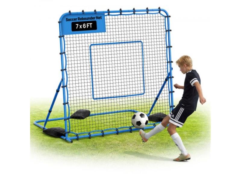 Soccer Rebounder Net - Quick-Switch Angle Goal Rebounder for Control & Passing Practice - Heavy-Duty Iron Frame & PE Net - 7 x 6 ft.