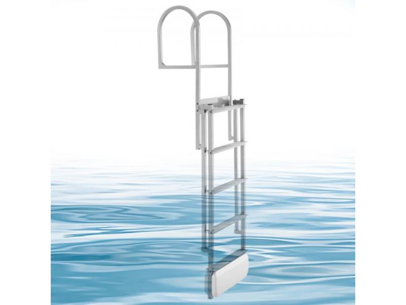 Retractable Dock Ladder - 5 Steps - Aluminum Alloy Swim Ladder with Auto-Lift Float - Non-Slip Wide Steps - 500 lbs Capacity - Adjustable Height