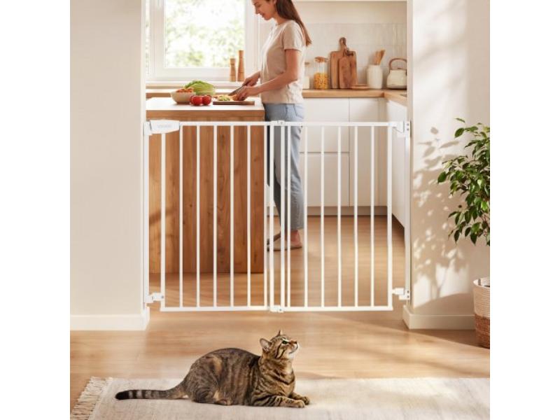 Baby Gate for Stairs - 28-43 in. Adjustable Width - 30 in. Height - No Bottom Bar - One-Handed Operation - Drilling Installation - White