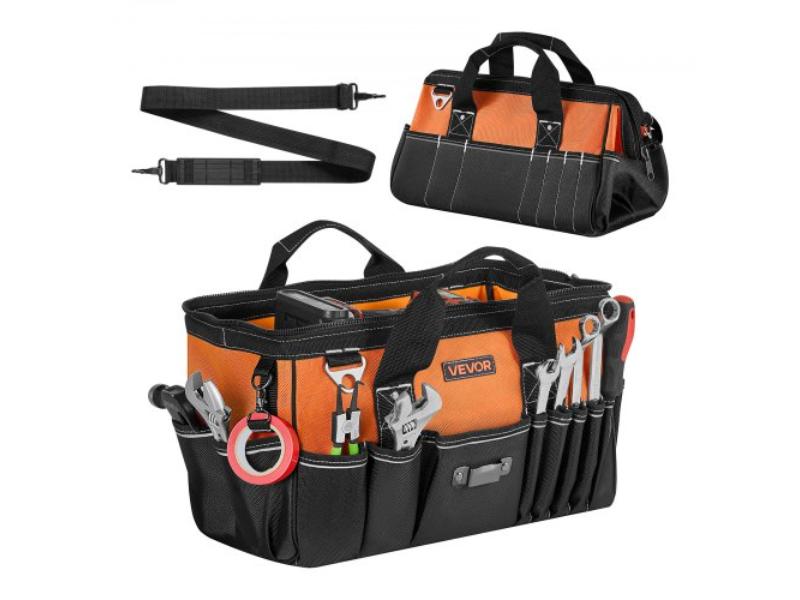 Tool Bag - 15.7 in. - 33-Pocket Portable Tool Box Organizer Storage with Soft Handle - Large Zipper - Adjustable Shoulder Strap for Men & Women