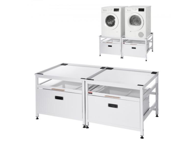 Laundry Pedestal - 29 x 29 x 22.6 in. Washer & Dryer Stand - Pull-Out Tray & Storage - 800 lbs Capacity - Universal - White - Pack of 2