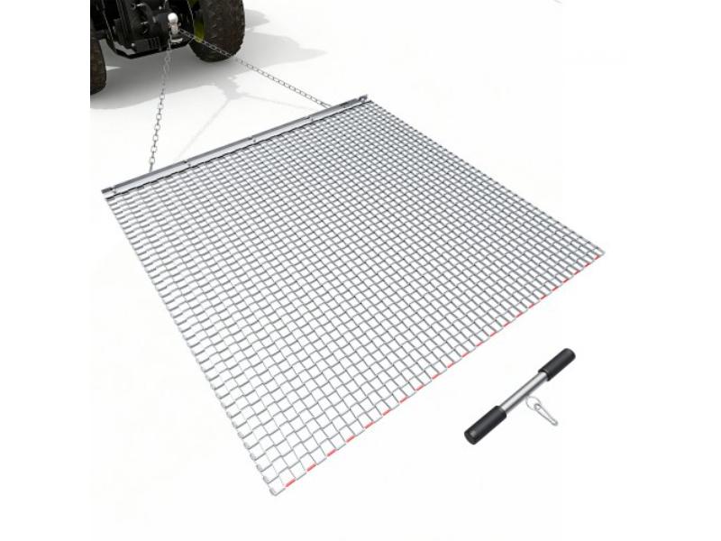 Drag Harrow - 4 x 4 ft. High-Efficiency Chain Harrow Rake for ATVs - UTVs & Tractors - Durable Galvanized Steel Mesh Drag Mat with Towing Chain