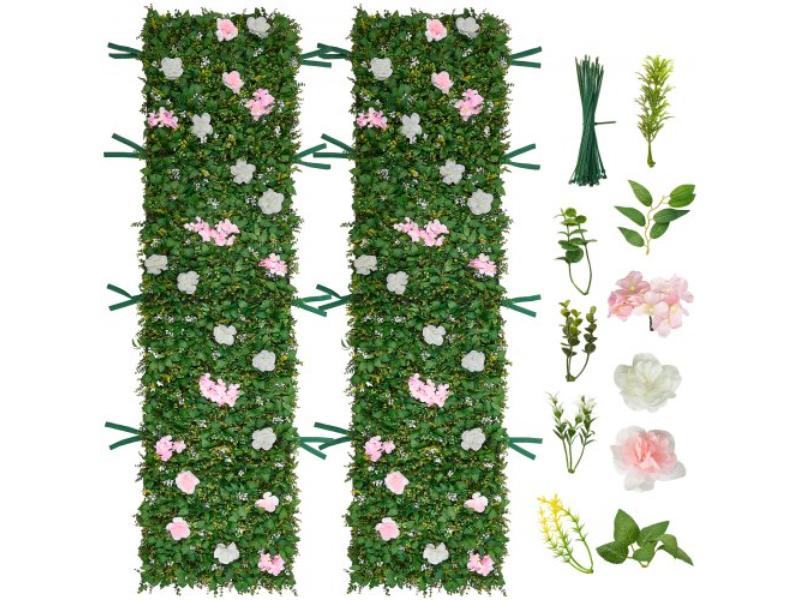 RZZWQPJSPJS3F1M0A001V0 Artificial Flower Wall Backdrop - 2 x 8 ft. - 3D Silk Floral Panels - Pet Friendly - Easy Installation, Green - Pack of 2