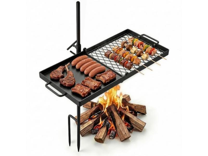 Heavy Duty Swivel Campfire Grill - 24 in. Portable Camping Grill Grate & Griddle - Sturdy Steel BBQ Mesh - 360 Deg Height Adjustable - Black