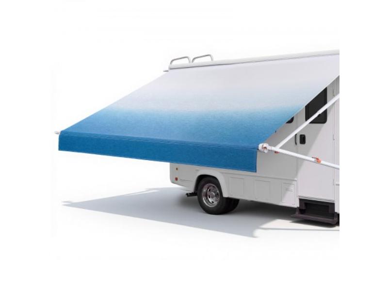 Manual RV Awning Kit - 15.12 ft. Retractable Awning with Aluminum Frame & Waterproof PVC Fabric - Fits Most RVs - Gradient Blue