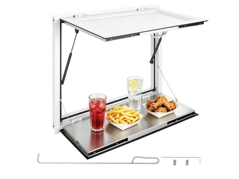 Concession Window Folding Shelf - 36 x 36 in. Aluminum Alloy Service Window for Food Truck - Up to 85 Degrees with Awning Door & Drag Hook