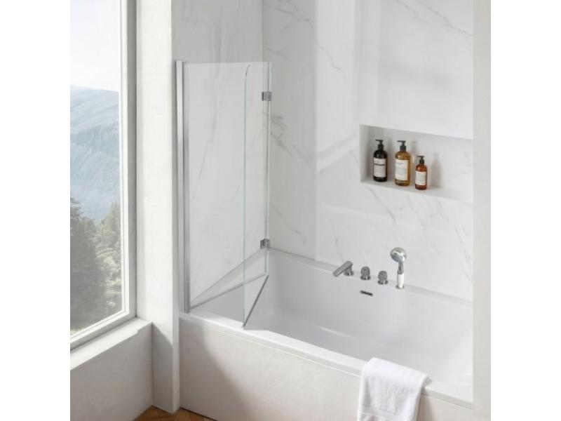 Bathtub Shower Door - 47 x 55 in. Semi-Frameless Bi-Fold Tub Door - 0.25 in. Clear Tempered Glass for Home Bathroom Tub - Bright Silver