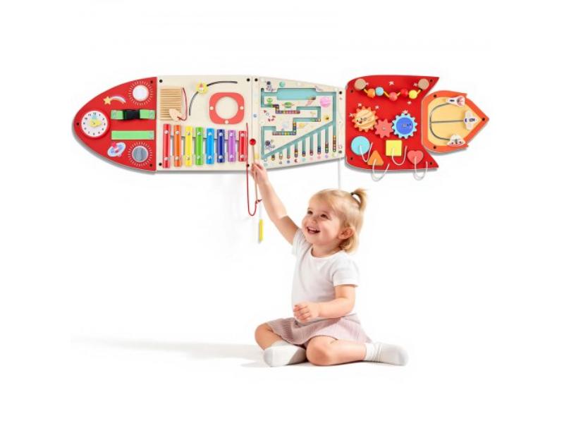 Wall Busy Board - 13-in-1 Rocket Montessori Sensory Activity Panels - Learning Activity Center for Daycare - Classroom - Playroom & Home