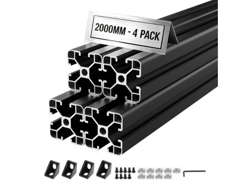 Aluminum Extrusion Profile - 78.74 in. T Slot Anodized Linear Rail - High-Strength for 3D Printer Parts & CNC Workbench, Black - Pack of 4