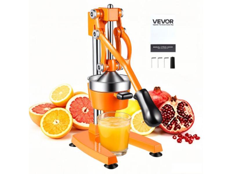 Manual Citrus Juicer - 15 in. Tall Hand Press Orange Juicer - Heavy-Duty Cast Iron - Easy to Clean - Home & Commercial Use - Orange