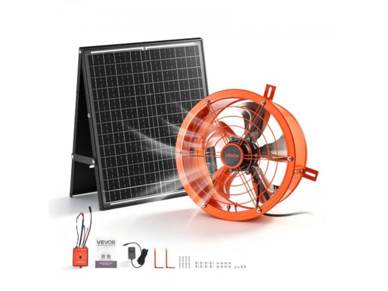 Gable Mount Fan - 12 in. Solar Attic Vent Exhaust Fan - Carbon Steel - 900 CFM Cooling & Ventilation for Roof - Greenhouse - Garage & Shop - Orange