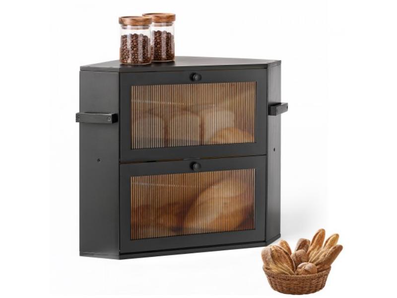 MBHHSZMSJX417CSBY001V0 Corner Bread Box - Bamboo Container for Homemade Bread - Under Cabinet & Pantry with Acrylic Door & Air Vents - Black