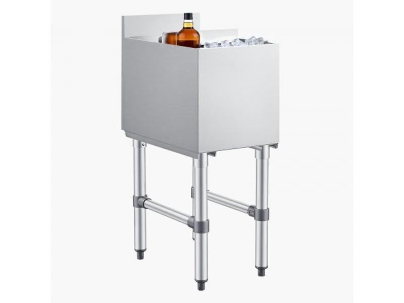 Commercial Ice Bin - 29.6 qt. Max Capacity - 12 x 19 x 33 in. Stainless Steel Ice Chest with Sliding Lid & Bottle Holders - NSF Certified