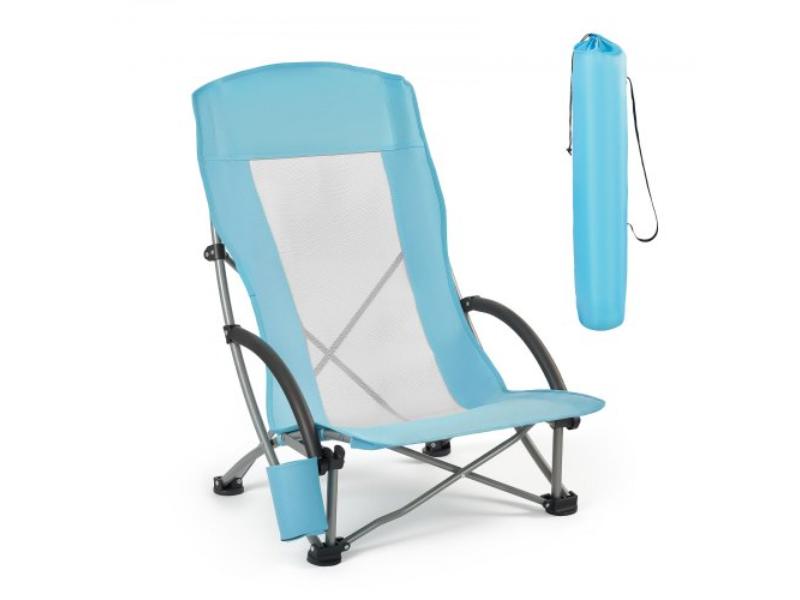 Folding Beach Chair - High Back Camping Chair for Adults - 330 lbs Heavy Duty Support - Portable Extra Wide Seat for Outdoor & Camp - Light Blue