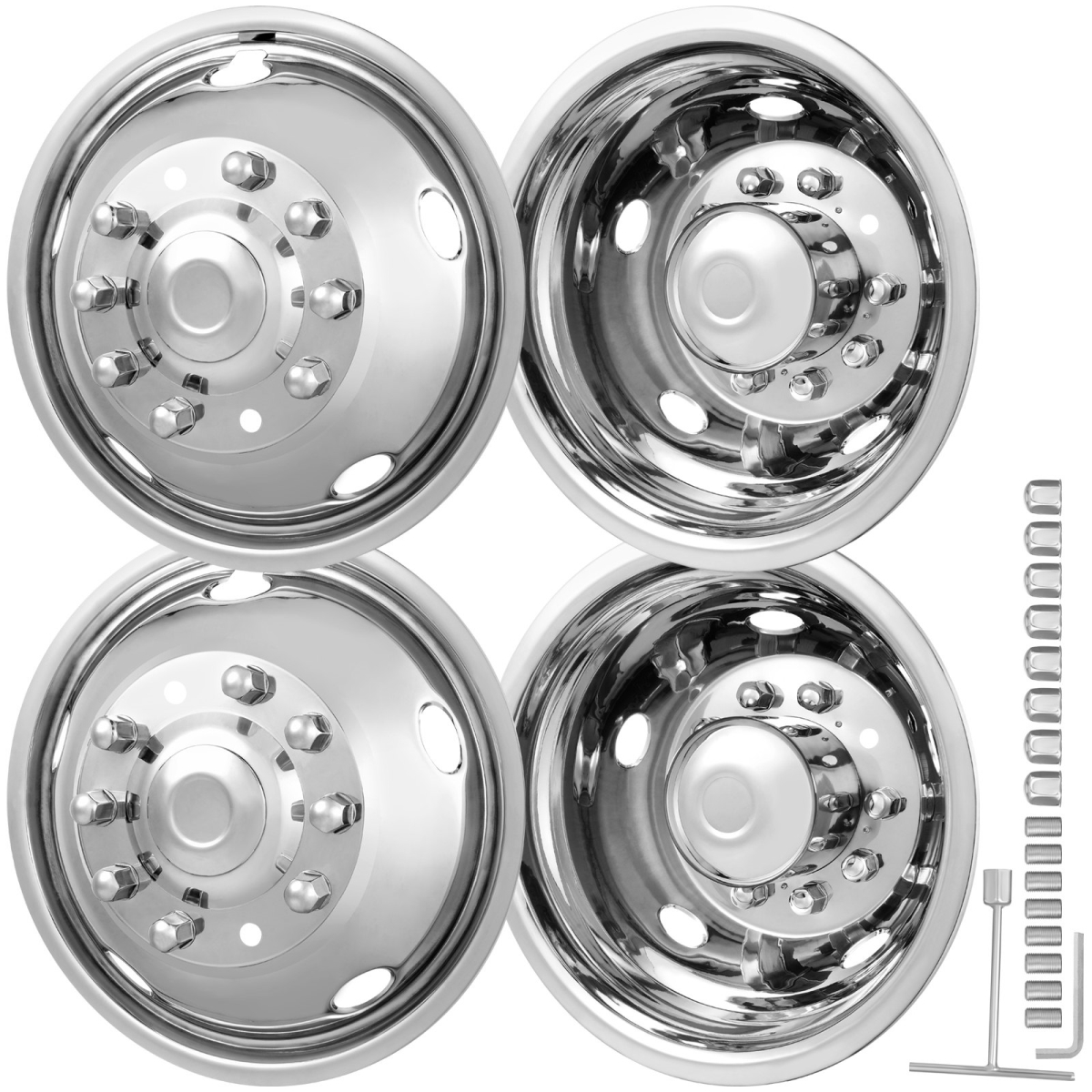 CLMNQ195YC4P6TQSZV0 19.5 in. 10 Lug 304 Stainless Steel Wheel Simulators for 2005-2020 Ford F450-F550, 4 Piece