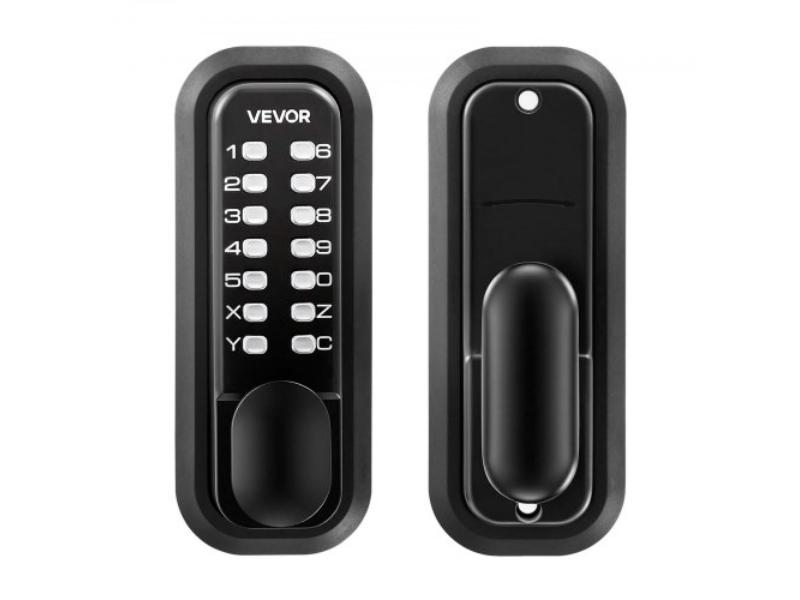 Mechanical Keyless Entry Door Lock - 2.0 Code Upgrade - 4-7 Digits - Single-Sided Push Button Keypad - Auto Locking for Garden Gates, Black